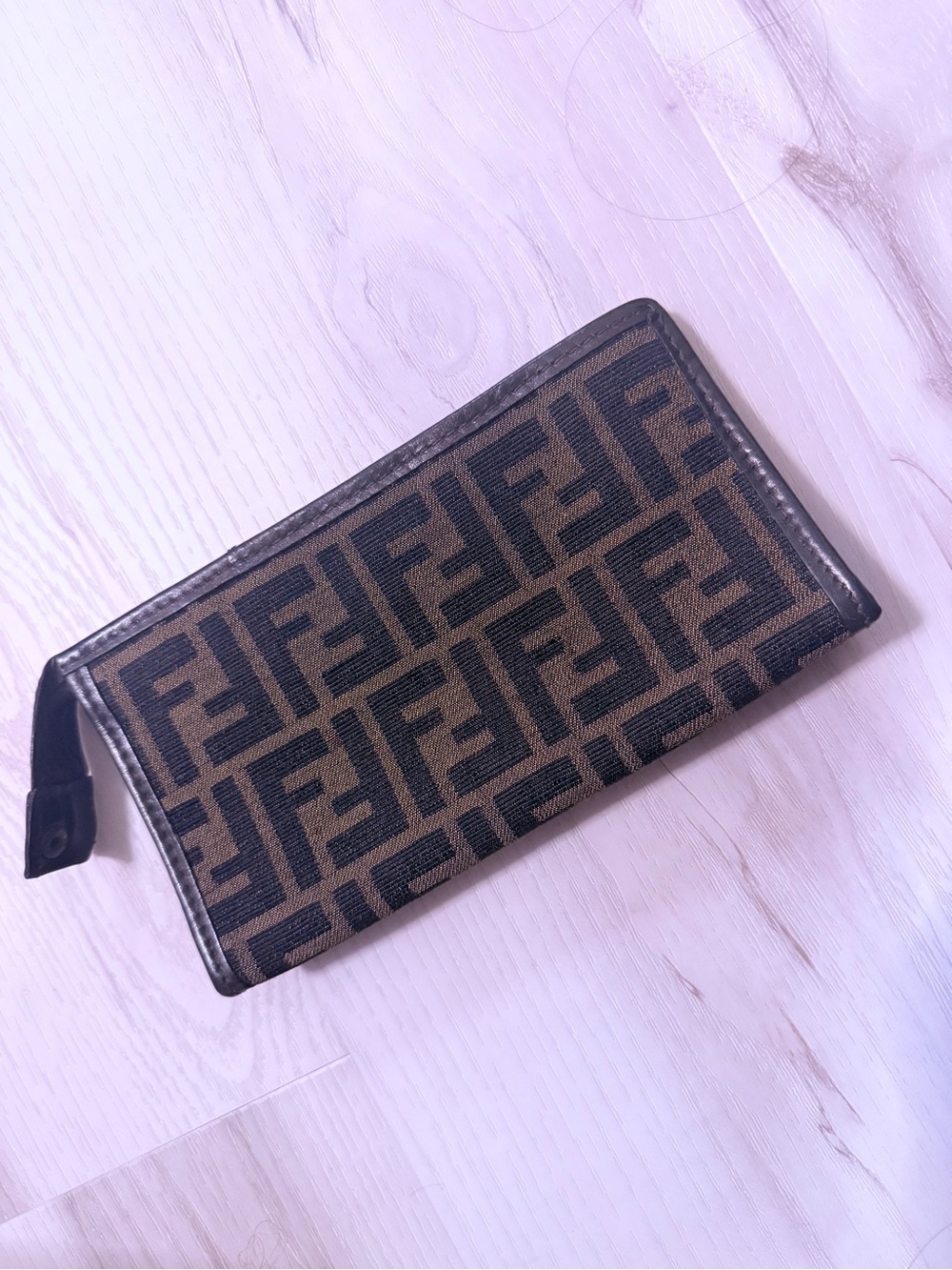 Fendi Brown & Black Zucca Canvas Zip-Around Wallet